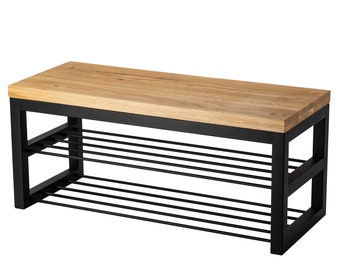 Bank Metaal Industrieel Poef Meubilair Handgemaakte Poef Hal Houten Eiken Zitting LOFT bench4home