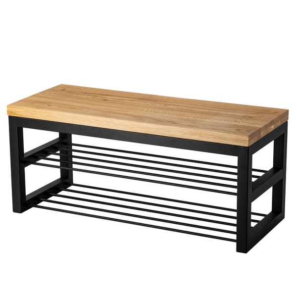 Bank Metall Industrie Hocker Möbel handgefertigte Hocker Flur Holz Eiche Sitz LOFT Bank4home