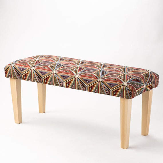 Bench Upholstered Seat Handmade Geometric Jamaica Pouffe Hallway