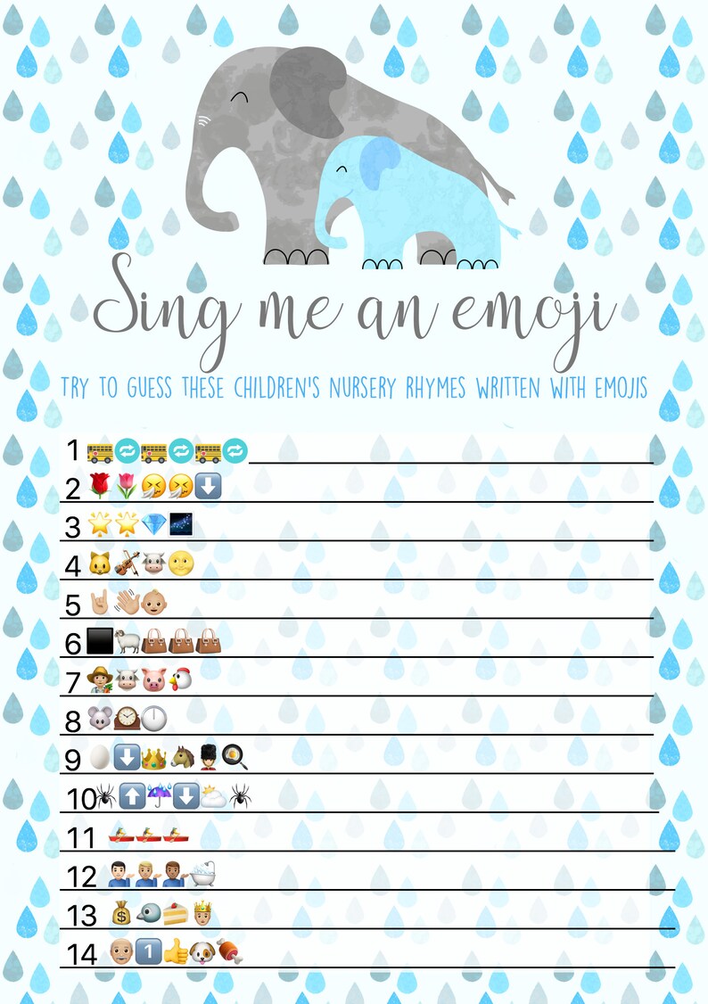 Baby Shower Game Emoji Nursery Rhymes Pictionary Printable Download