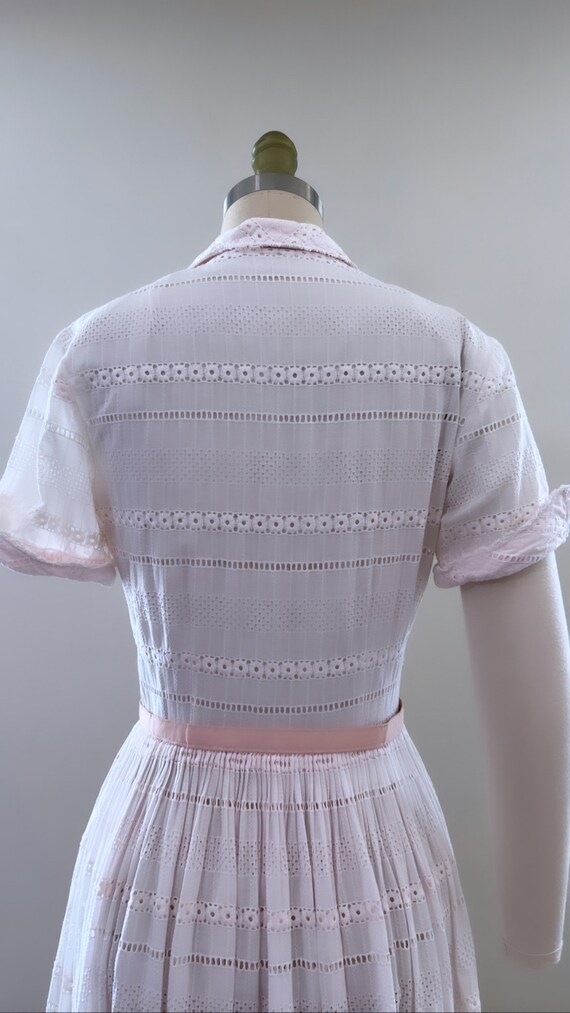 50's Pink Cotton Dress with Eyelet Lace