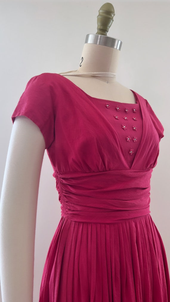 1950’s raspberry rhinestone cotton dress - image 1