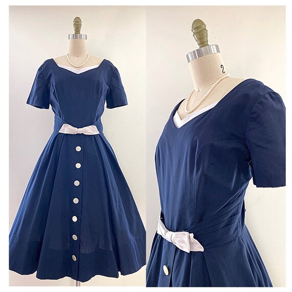 Vintage 1950’s/early 1960’s navy blue dress with w