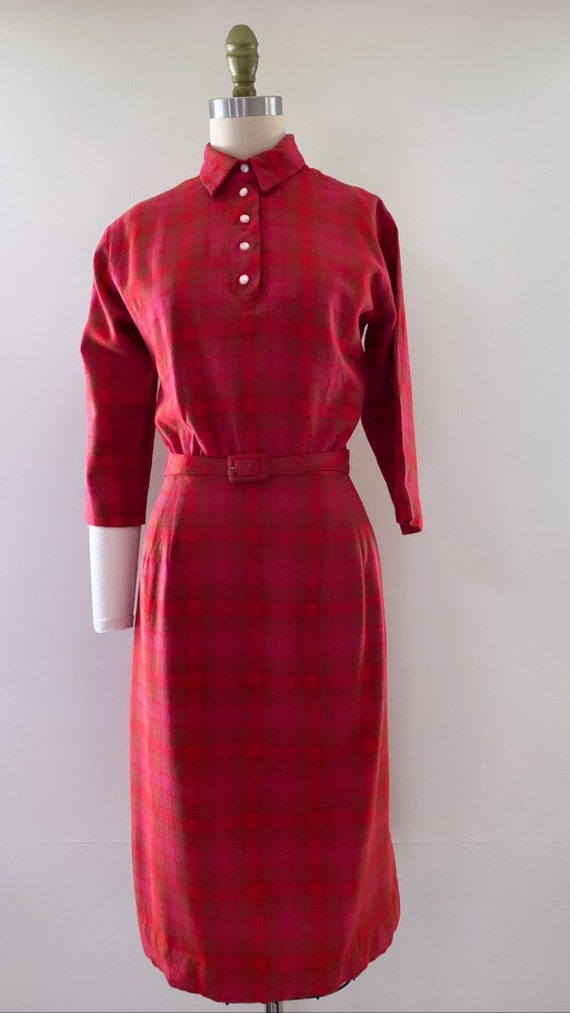 Vintage 1950s wool blend plaid dress by Jonathan … - image 2