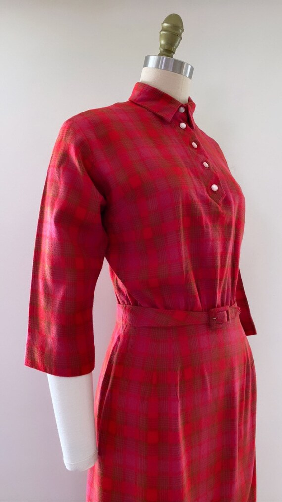 Vintage 1950s wool blend plaid dress by Jonathan … - image 3