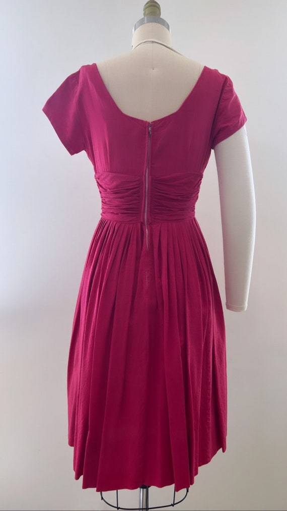 1950’s raspberry rhinestone cotton dress - image 5