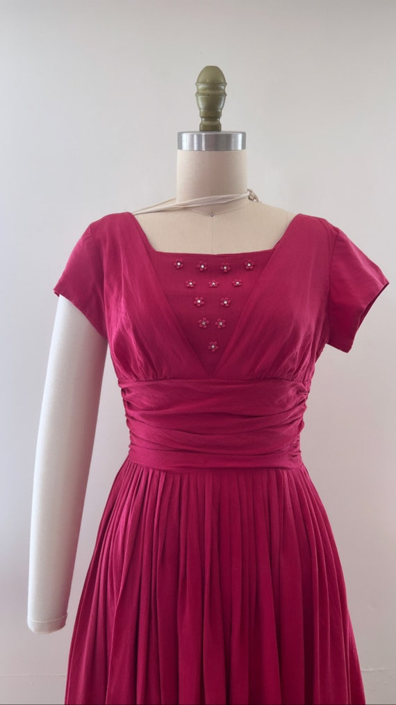 1950’s raspberry rhinestone cotton dress - image 4