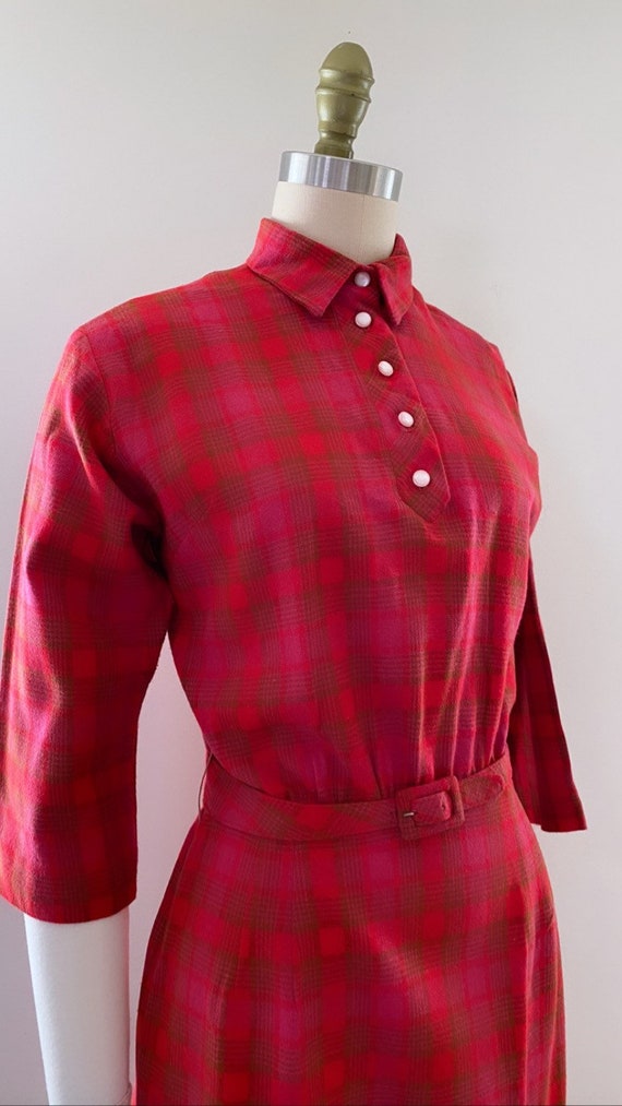 Vintage 1950s wool blend plaid dress by Jonathan L