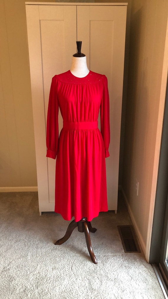 Fabulous Vintage Red  Dress with Rhinestone Detail