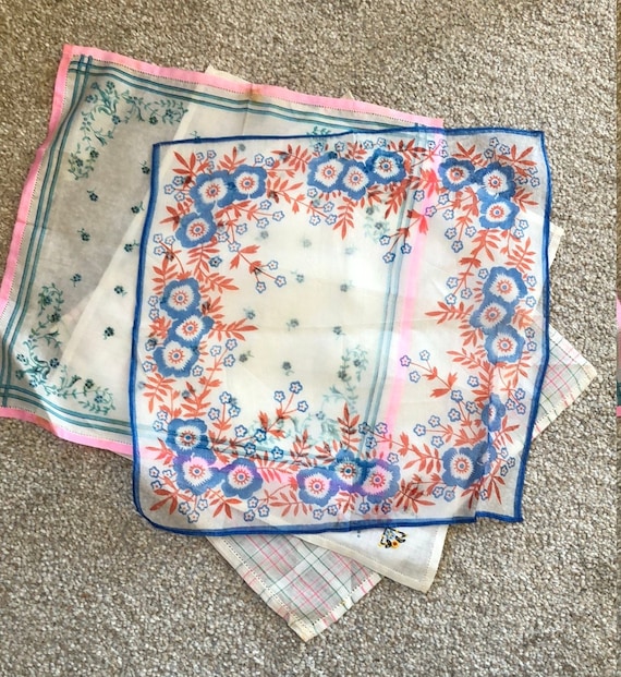 Lot of 4 Vintage Handkerchiefs Mixed Prints and Em