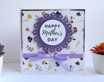 Handmade personalized Mother's Day card, Happy Mother's Day greeting card, Elegant card for mom,