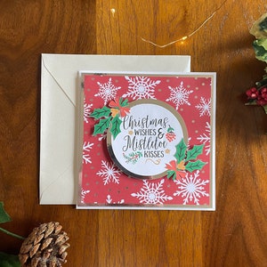 Carte de Noël faite à la main, 6x6 vœux de Noël et carte de baisers de gui. Carte de vacances