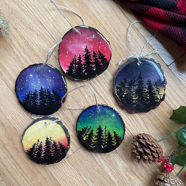 Handmade Christmas ornaments, hand painted wood slices with resin finish , Christmas decoration ,