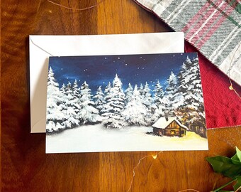 Christmas Cards, Set of 5 Christmas Cards printed on high quality high-gloss thick paper. Christmas Cards, Art print , Winter , snow.