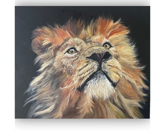 Original oil lion painting on gallery canvas. Big lion painting on 20x24 inch canvas, Wildlife art.