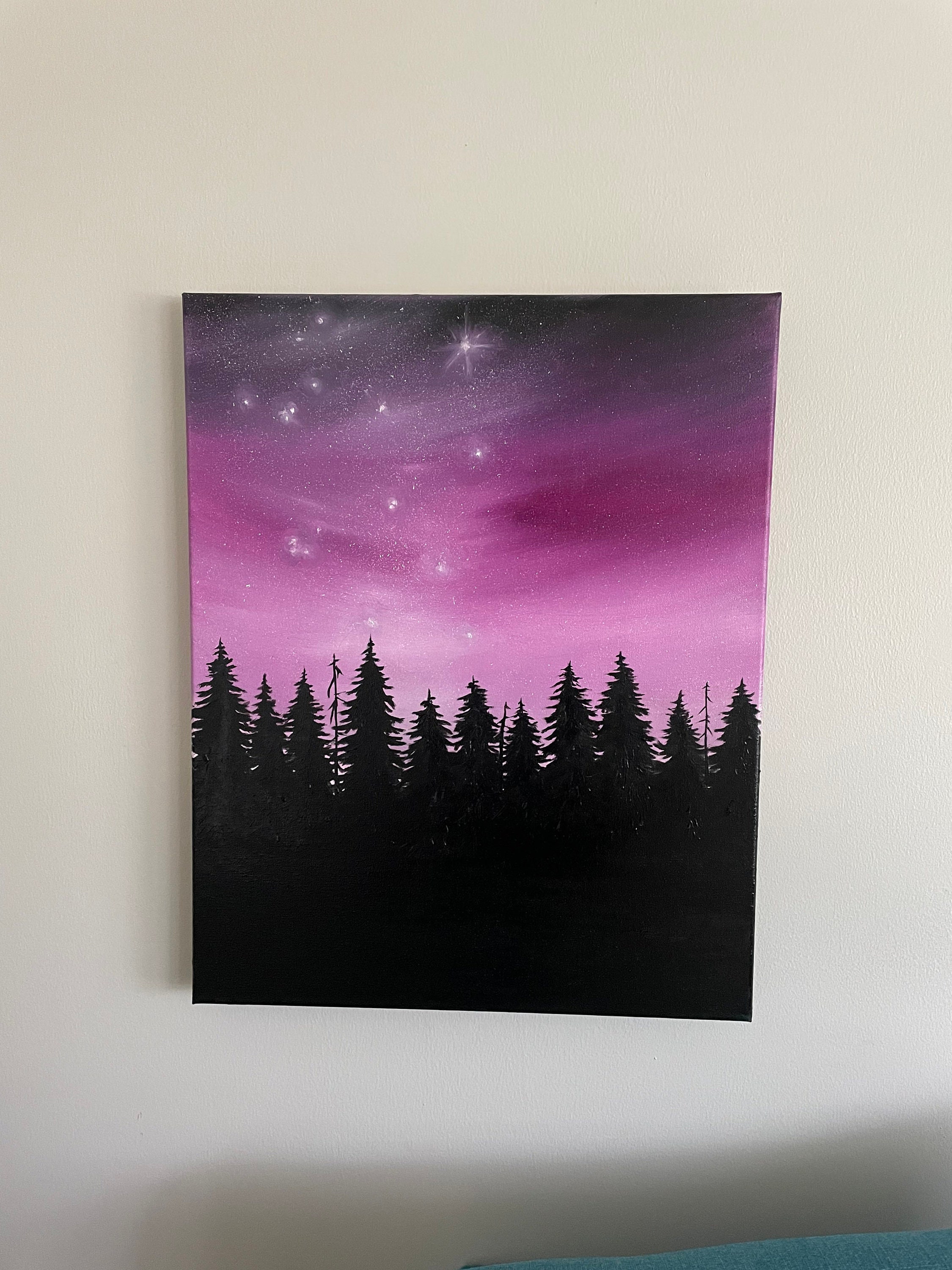 Original Oil Night Time Starry Night Painting , on 20x16 Canvas