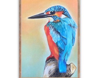 Art print of a original oil painting ,Kingfisher art print, animal art.