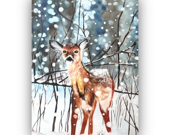 Art print of oil deer painting , 8x10 inch art print.