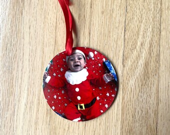 Printed custom Christmas ornaments .  3.1 inch circle personalized ornament