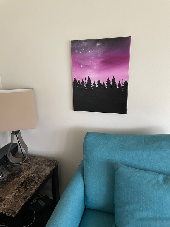 Original Oil Night Time Starry Night Painting , on 20x16 Canvas