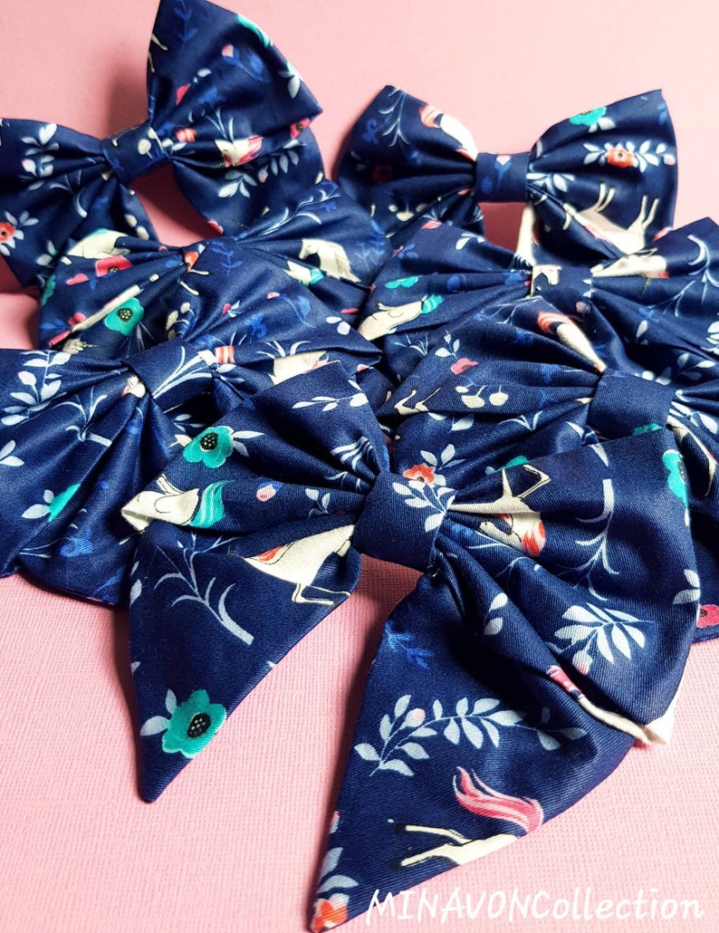 Barrettes Hair Bow Unicorn Hair Bow on Barrette clips Hair Clip Navy unicorn sailor bow White unicorn sailor bow