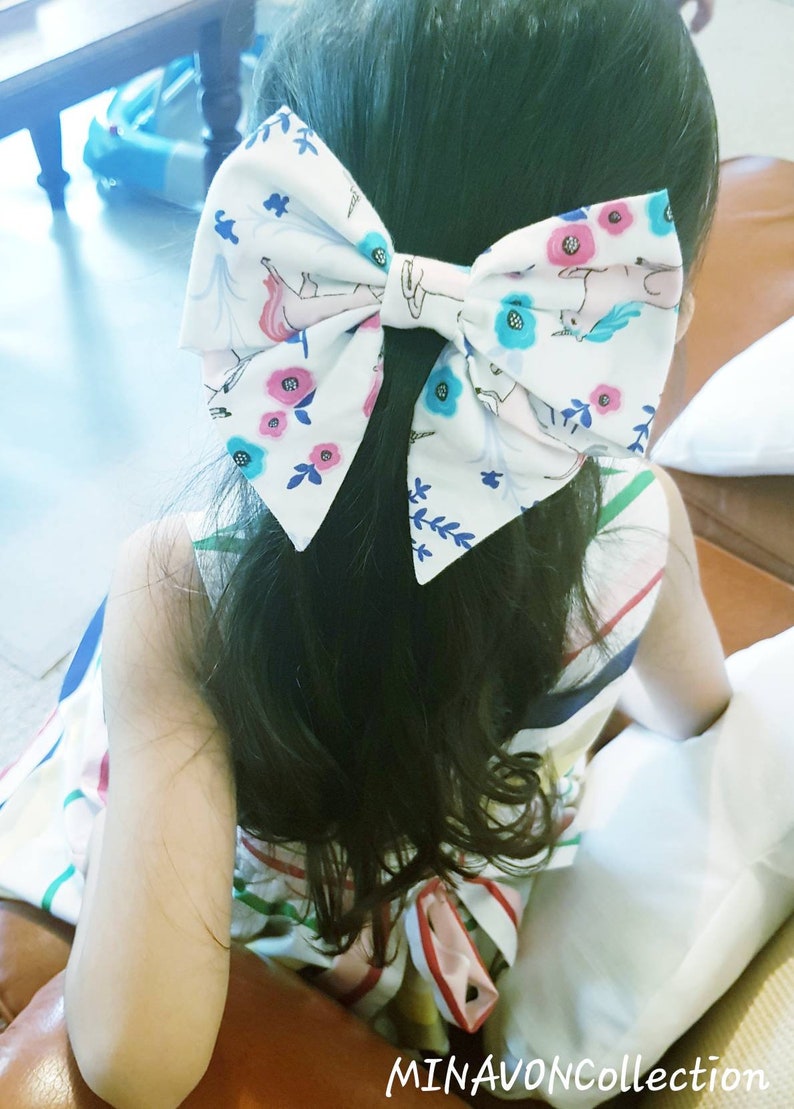 Barrettes Hair Bow Unicorn Hair Bow on Barrette clips Hair Clip Navy unicorn sailor bow White unicorn sailor bow