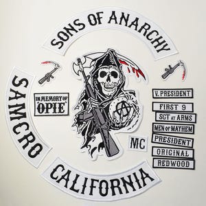 Costume Patches/Sons of Anarchy Jax Teller Vest Embroidered Patch Set Iron on Sew Badge DIY Prop Costume Uniform Samcro SOA Men of Mayhem