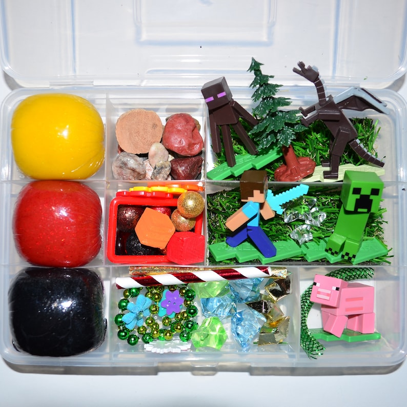 Minecraft Playdough Kit Sensory Bin Montessori Busy Box Etsy