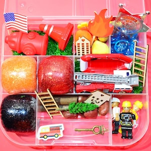 Homemade Playdough Kit/Police and Fire Rescue, Sensory Bin, Montessori, Busy Box, Sensory Kit, Sensory toy, Play dough Kit, Gifts for kids