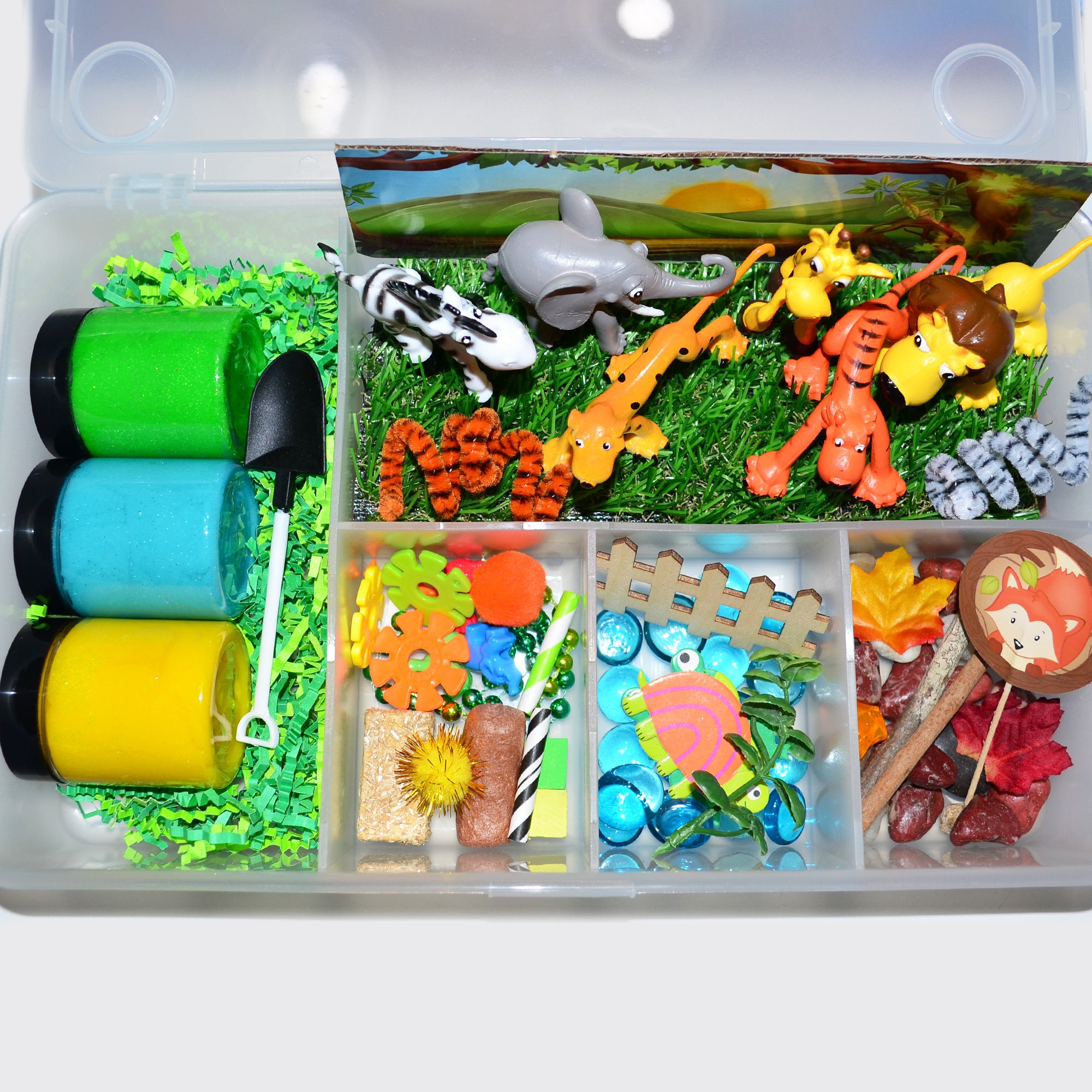 Wild Safari Homemade Playdough Kit, Sensory Bin, Montessori, Busy Box, Sensory Kit, Sensory toy, Play dough Kit, Gifts for kids