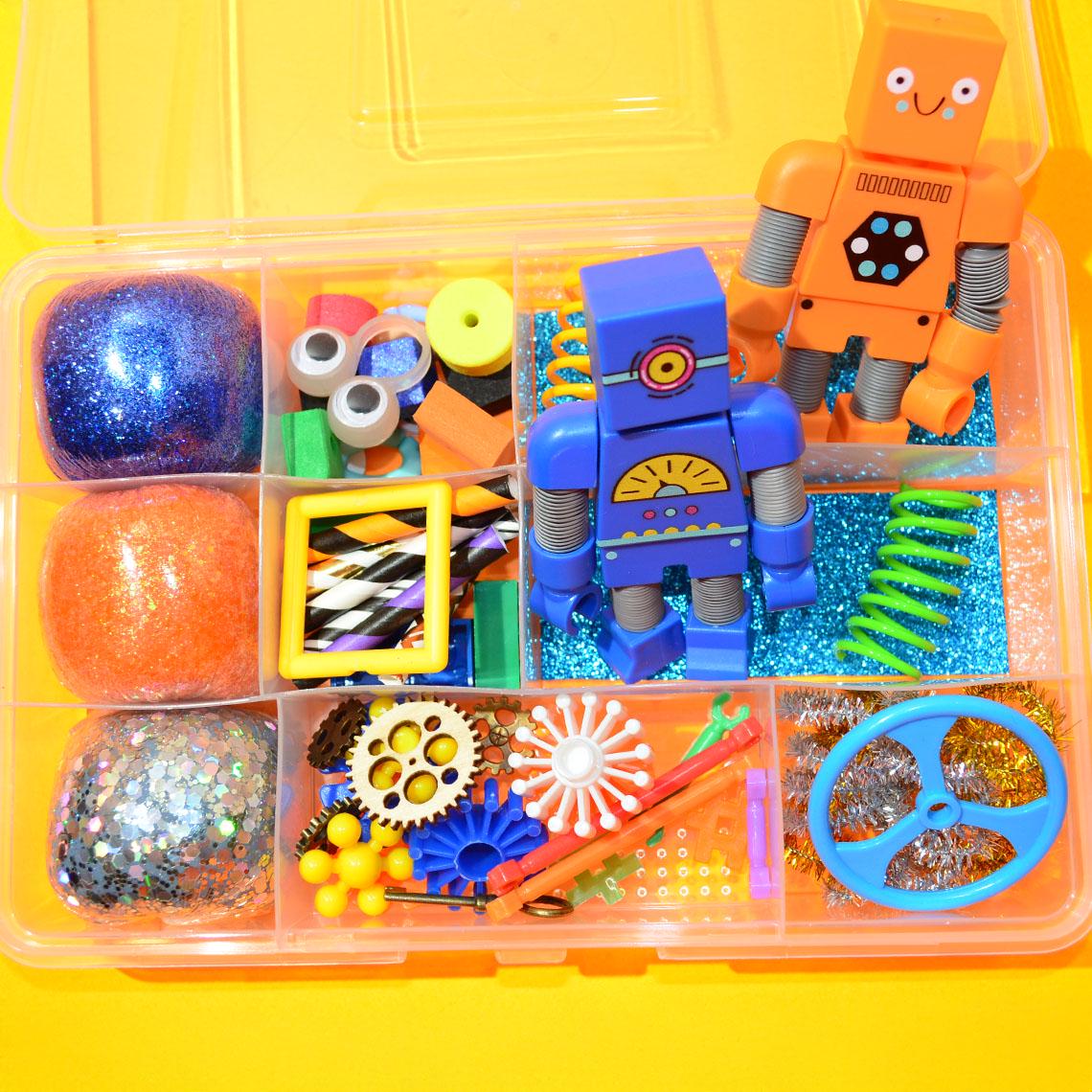 Robots/Junk Drawer Robot Homemade Playdough Kit, Sensory Bin, Montessori, Busy Box, Sensory Kit, Sensory toy, Play dough Kit, Gifts for kids