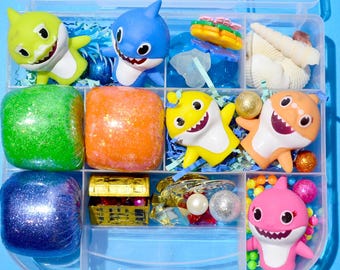 Shark Themed Homemade Sensory Playdough Kit, Sensory Bin, Montessori, Busy Box, Sensory Kit, Sensory toy, Play dough Kit, Gifts for kids