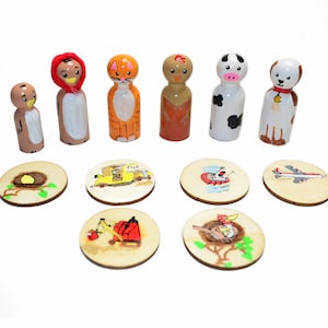 Custom Story Sack Pack-Peg Dolls&#39; Hand painted Wooden Peg Doll Toys - Dollhouse Peg Dolls, Loose Parts Play, Montessori Toys