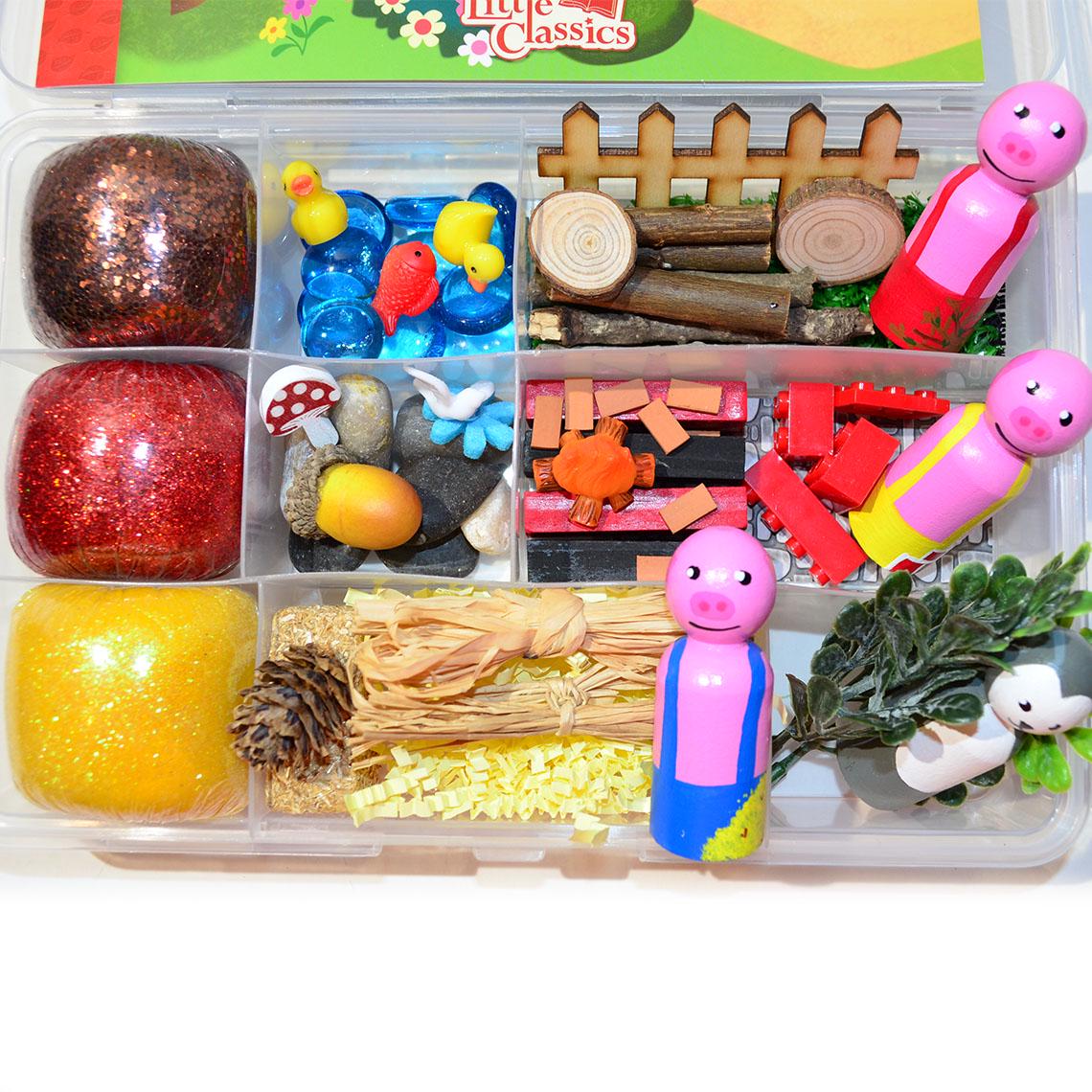 Little Pigs storybook playdough Sensory Kit - Playdough kit, Themed playdough kit, busy box kit, loose parts play, Screen free Play