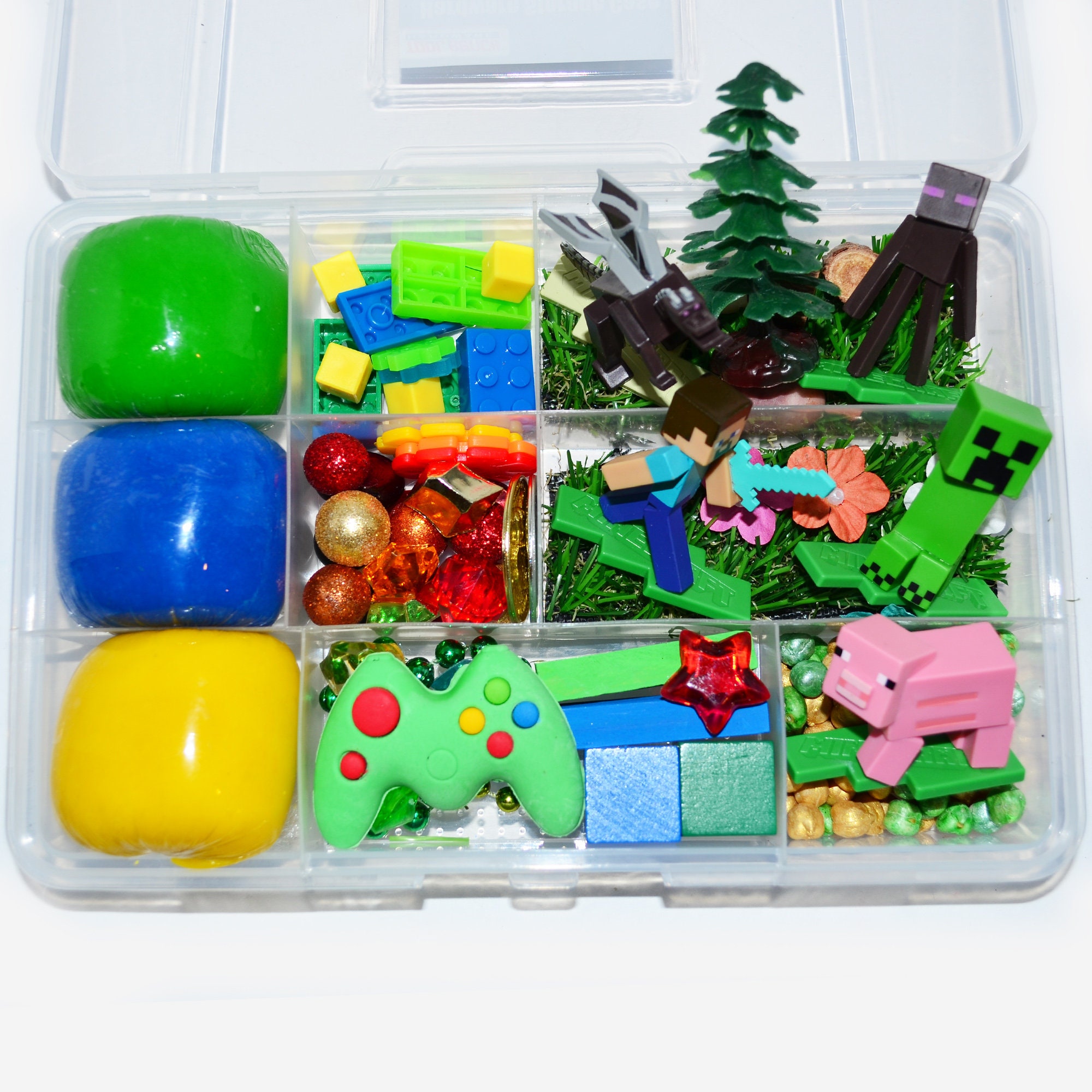Minecraft Playdough Kit, Sensory Bin, Montessori, Busy Box, Kids Gift