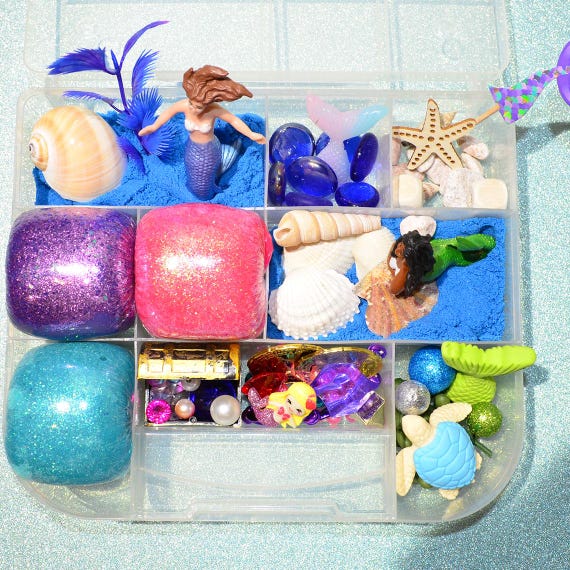 Mermaid Playdough Kit, Sensory Bin, Montessori, Busy Box, Sensory