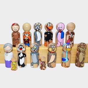 Custom Cartoon Peg Dolls&#39; Hand painted Wooden Peg Doll Toys - Dollhouse Peg Dolls, Loose Parts Play, Montessori Toys