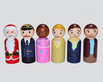 All Aboard the Polar Express Peg Dolls' Hand painted Wooden Peg Doll Toys - Dollhouse Peg Dolls, Loose Parts Play, Montessori Toys