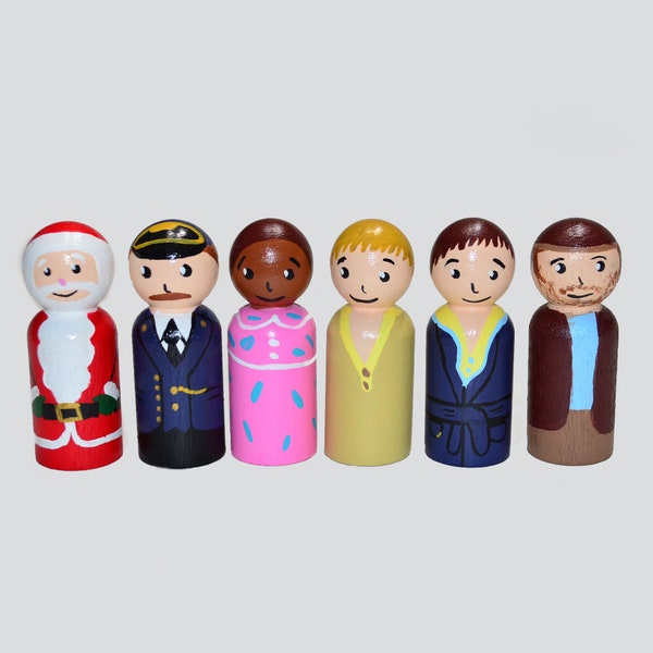 All Aboard the Polar Express Peg Dolls' Hand painted Wooden Peg Doll Toys - Dollhouse Peg Dolls, Loose Parts Play, Montessori Toys