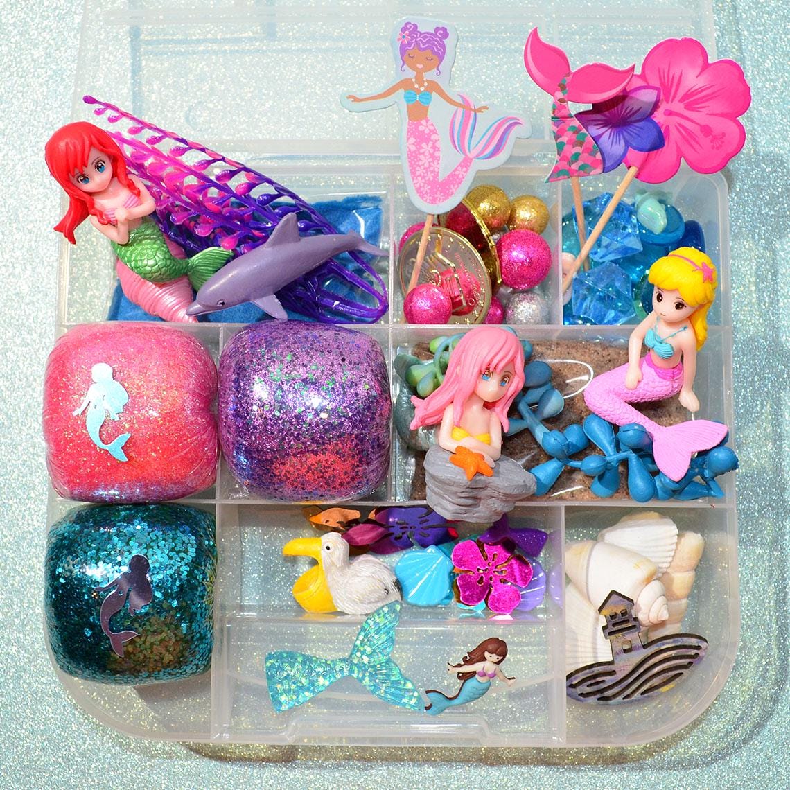 Mermaid Playdough Kit, Sensory Bin, Montessori, Busy Box, Sensory Kit, Play-doh kit, Sensory toy, Play dough Kit, Gifts for kids