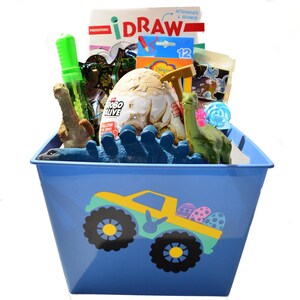 Deluxe Boys Dinosaur Easter Basket; Prefilled Easter Basket; Kids Toy Filled Easter Basket; Boys Gift Basket; 17 Piece Easter Basket
