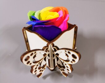 Laser cut DXF/SVG files rose box butterfly decoration mother's day 4mm plywood