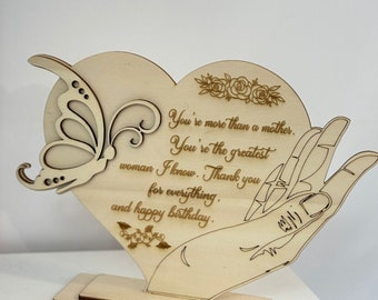 File DXF SVG tagliati al laser Cuore decorativo con supporto Cuore Madre Regalo Design Compensato da 4 mm