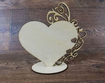 File DXF tagliati al laser Cuore decorativo con supporto Design a cuore Compensato da 4 mm