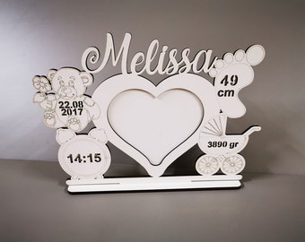 Arquivos DXF/SVG cortados a laser para porta-retratos de coração de bebê