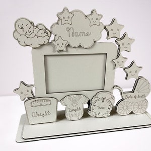 Laser cut DXF SVG PDF Photo frame. Baby metrica. Laser cut files. Baby photo frame New Born