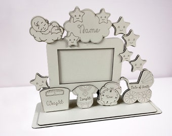 Moldura fotográfica DXF SVG PDF cortada a laser. Métrica do bebê. Arquivos cortados a laser. Moldura para fotos de bebê recém-nascido