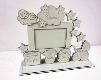 Laser cut DXF SVG PDF Photo frame. Baby metrica. Laser cut files. Baby photo frame New Born