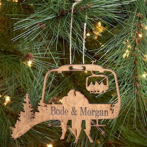 Personalized Chairlift Ski & Snowboard Couple Christmas Ornament Ski Ornament, Skier Gift, Wooden Ornament, Free Personalization