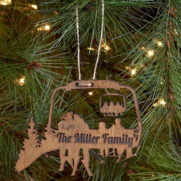 Personalized Chairlift Ski Family Christmas Ornament Ski Ornament, Skier Gift, Wooden Ornament, Free Personalization